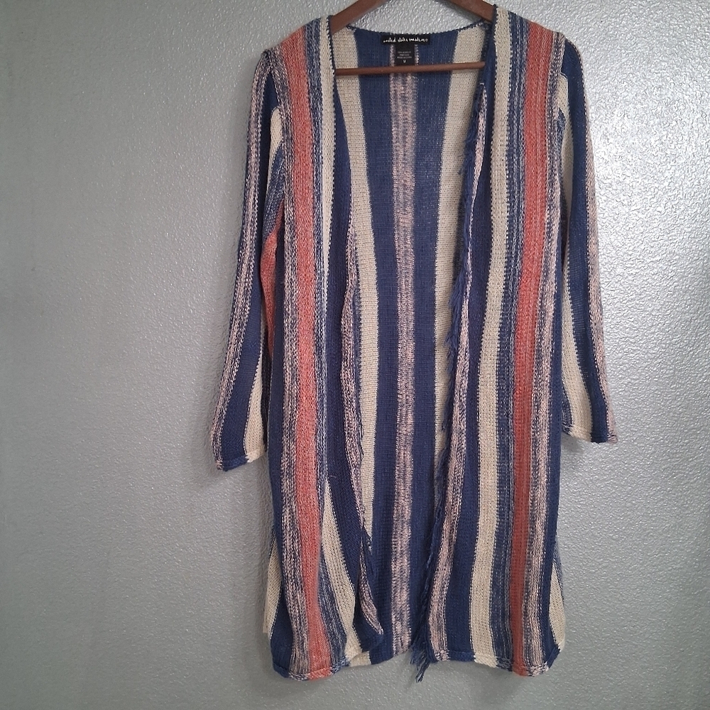 United States Sweaters Open Striped Cardigan With Fringe Size M